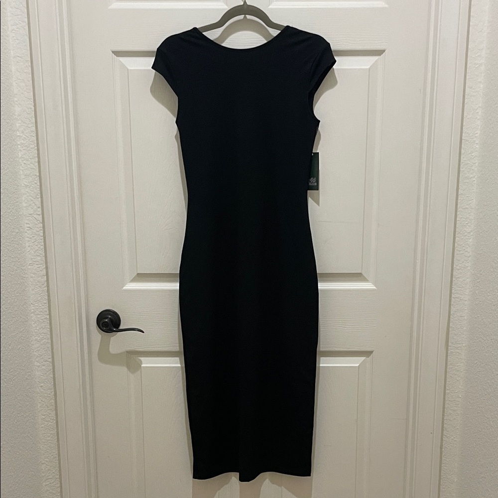 NWT - Wild Fable Black Ribbed Cap Sleeve Fitted MIDI Dress size L